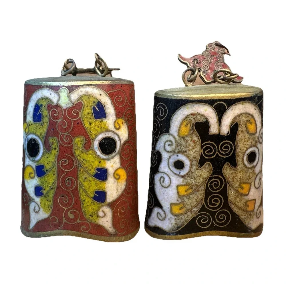 VINTAGE Chinese Brass CLOISONNÉ Enamel Chime Music Meditation Bells Replacements